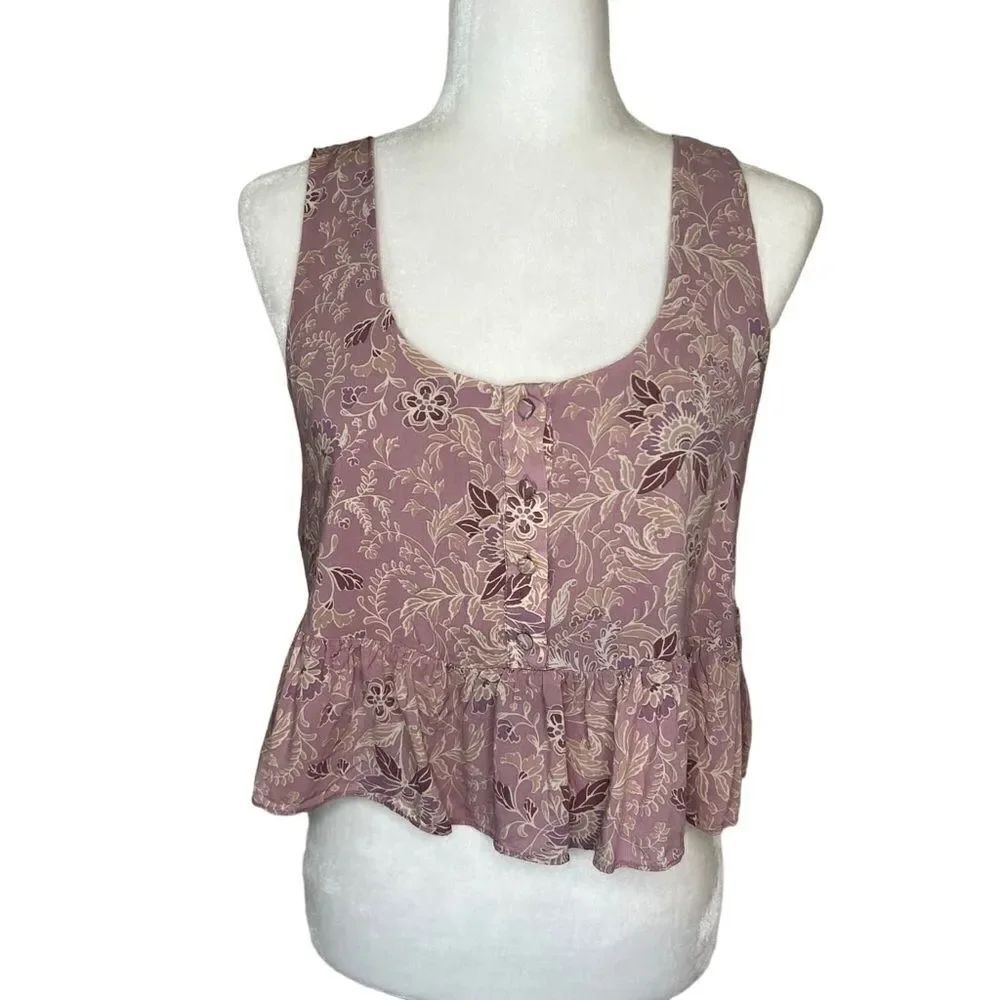Wayf Boho Floral Crop Top with Ruffle. Fully Lined. Size Small Great Condition!!